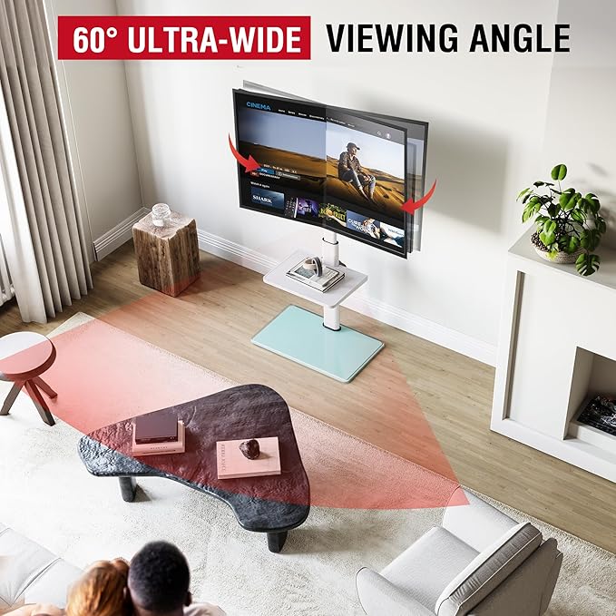 Floor TV Stand for 32-65" TVs, 60 Degree Swivel TV Base Stand with Tilting, 8 Level Height Adjustable Tall TV Mount Stand for Living Room/Bedroom, Holds up to 88 lbs, MAX VESA 400x400mm
