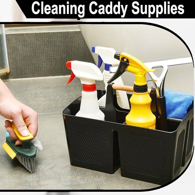 Haundry Plastic Black Shower Caddy Basket with 3 Compartments, Portable Divided Bathroom Cleaning Caddy Organizer Storage Tote with Handle for Dorm, College, Room Essentials