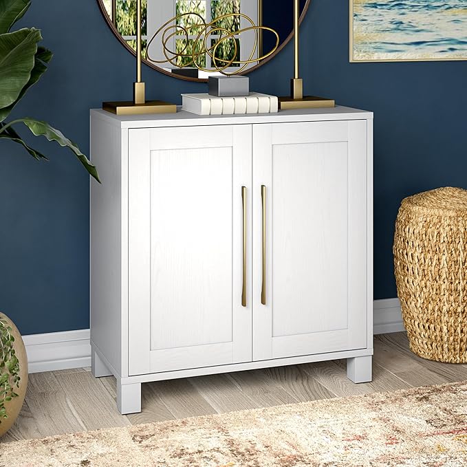 Henn&Hart 28" Wide Rectangular Accent Cabinet in Cloud White, for Home, Living Room, Bedroom, Entertainment Room, Office