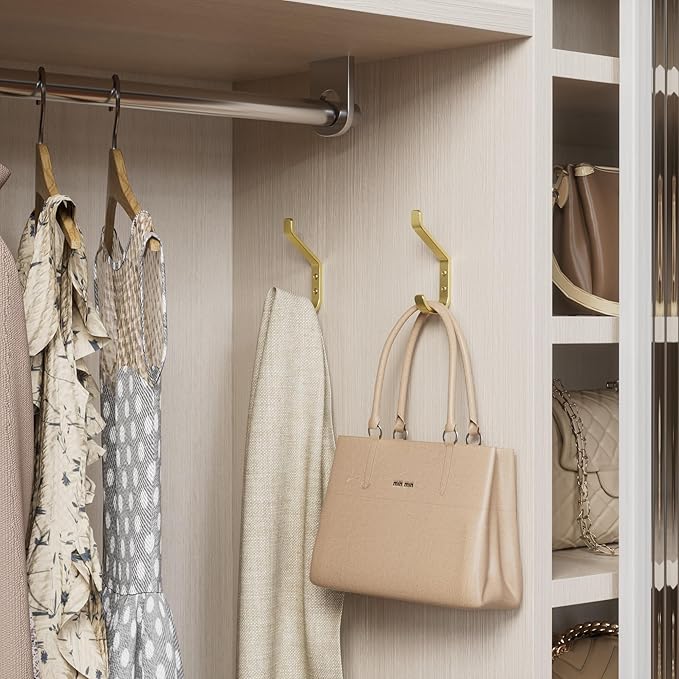 Coat Hooks Wall Mount for Hanging: 20LB Sturdy Hanger for Backpack, Towel, Bag, for Closet, Bathroom, Door, Mushroom, Stainless Gold 4 Pack, 3.75"-NeatNest