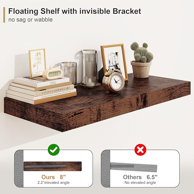 Heimlove Rustic Brown Bathroom Shelves Floating Shelves for Wall Shelf Over Toilet Long Wall Mounted Modern Farmhouse,48 x 12 Shelves with Invisible Brackets for Living Room, Kitchen, Bedroom-NeatNest