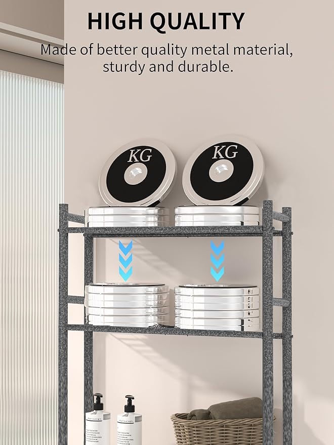 3 Tier Over The Toilet Storage Rack with 2 Basket, Metal Freestanding Bathroom Shelves Toilet with Paper Holder and 4 Hooks, Over Toilet Storage Shelf for Bathroom Storage, Snow Black-NeatNest