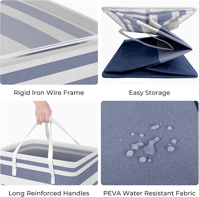 HomeHacks 2 Pack Large Laundry Baskets, Waterproof, Freestanding Laundry Hampers, Collapsible Clothes Hamper with Reinforced Handles in Laundry, College Dorm, Bathroom, Bedroom (Blue+Pink, 100Lx2)-NeatNest
