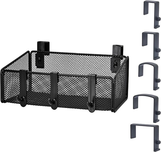 Bedside Caddy Shelf Hanging Storage Basket for Bunk Bed, Office Cubical Walls, Baby Rails, College Dorm Organizer - 5 Pairs Sized Hooks for Phone, Glass, Magazine, Decor (Black)-NeatNest