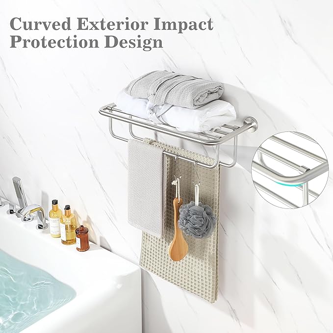 Alise Towel Rack for Bathroom,24 Inch Brushed Towel Holder for Lavatory,Towel Hanger with Double Towel Bars for Bath Wall,Wall Mount SUS304 Stainless Steel Towel Drying Storage Shelf,GYSJ9260-LS