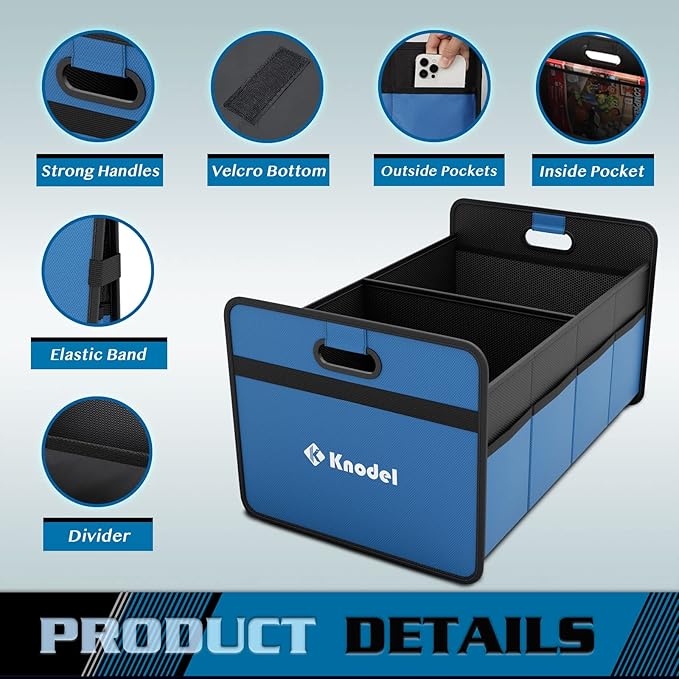 K KNODEL Car Trunk Organizer, Foldable Organizer for Car, Automotive Consoles & Organizers, Storage with Reinforced Handles (Medium, Blue)-NeatNest