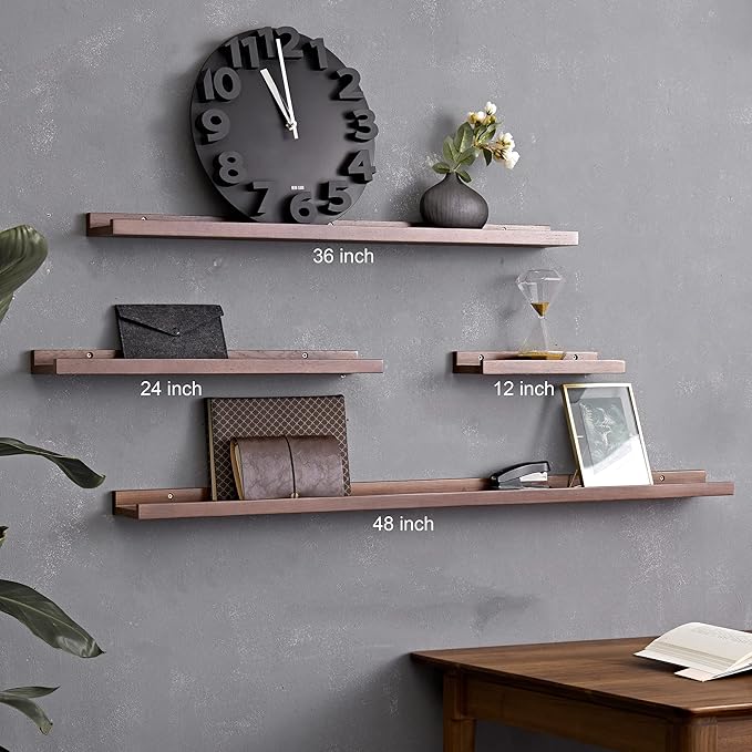 12 Inch Floating Shelves Wall Mounted, Rustic Wall Shelves for Decor and Storage, Solid Walnut Wood Shelf, Picture Ledge for Bedroom/Bathroom/Living Room/Kitchen, Walnut Color, 12*4*1.5 (1 Pack)-NeatNest