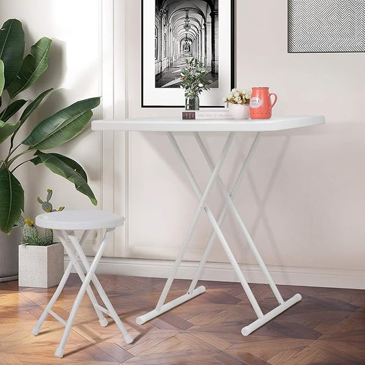 BWM.Co Portable Folding Height-Adjustable Table fot Picnic Beach Personal Desk Home Dining Table for Small Space with X-Crossed Feet for Business or Home Use,Easy Assembly, White-NeatNest