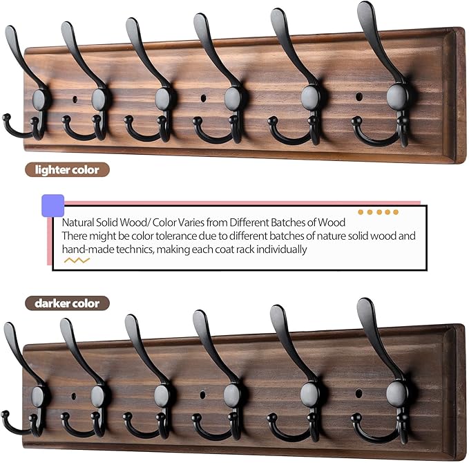 Coat Rack Wall Mount, Wooden Heavy Duty Coat Rack for Wall,6 Triple Coat Hanger Hooks for Hanging Coats,Jacket,Hat,Clothes (Brown, 6 Hooks)-NeatNest