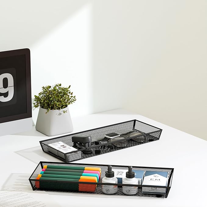 ihomecooker Mesh Tray Silverware Drawer Organizer Utensil Cutlery Tray Office Supplies Organizer for Flatware, Knives,Home,Office, School,Bedroom 15X6'' Black-NeatNest