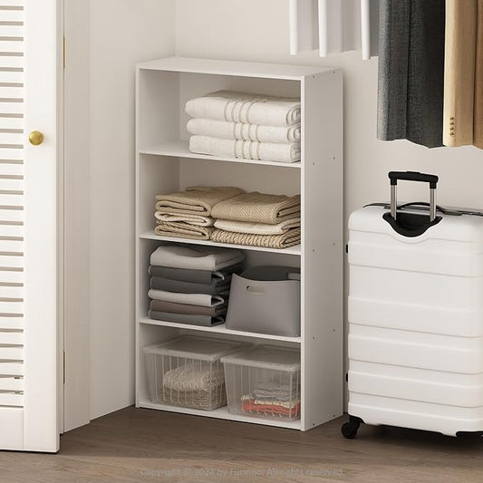 Furinno Reed 4-Tier Multipurpose Open Shelf Clothing & Closet Storage Organization, White-NeatNest
