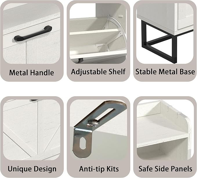 Hidden Shoe Storage Cabinets with 2 Flip Drawers and Extra Storage, Freestanding Narrow Shoe Organizer Rack for Entryway, White-NeatNest