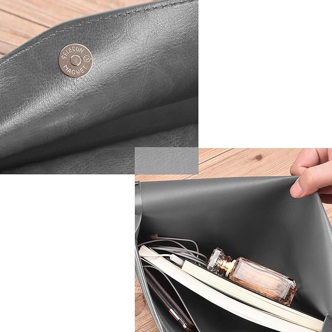 Enyuwlcm PU Leather A4 File Folder Document Holder Envelope Folder Case with Snap Closure for Receipt Contract Gray