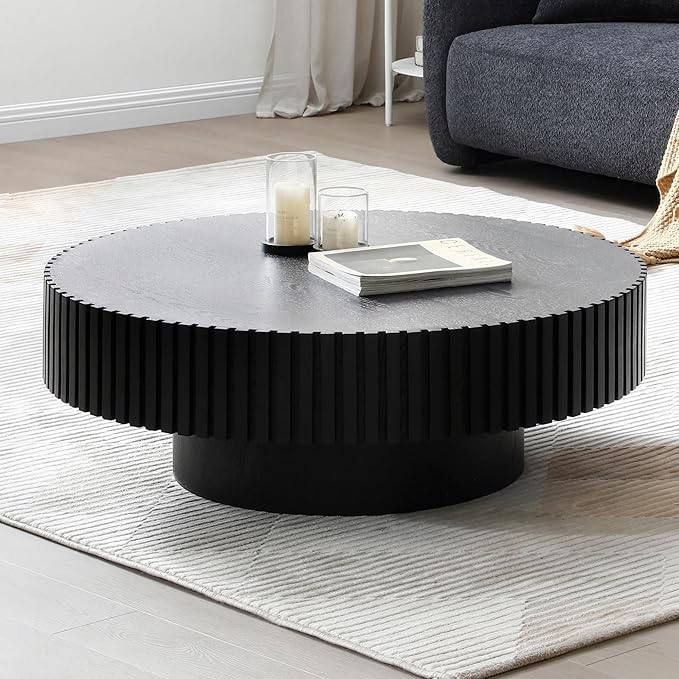 KEVINSPACE Black Round Coffee Table for Living Room Wood CoffeeTableRound Wood CoffeeTabl CircleCoffeeTable Modern Farmhouse Center TableCoffee Table Home Furniture 39.37"