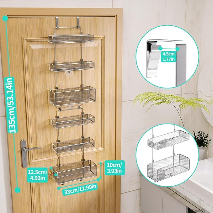 HapiRm Over Door Organizer Storage - Separable Door Organizer Hanging with 6 Metal Large Capacity Baskets for Bathroom Bedroom Kitchen Pantry Closet (Silver)