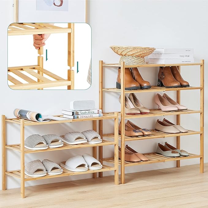 4-Tier Bamboo Shoe Rack for Entryway, Stackable | Foldable | Natural, Shoe Organizer for Hallway Closet, Free Standing Shoe Racks for Indoor Outdoor-NeatNest