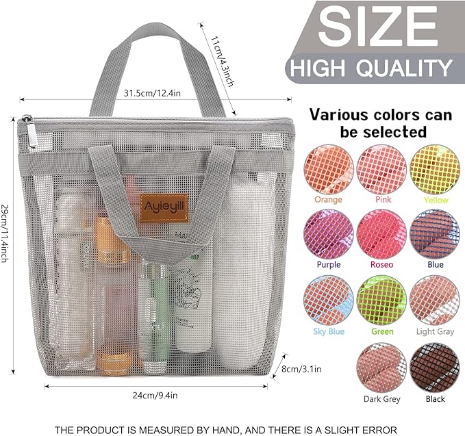Ayieyill Shower Caddy Portable, Mesh Shower Caddy Tote Bag Quick Dry Hanging Toiletry and Bath Organizer for College Dorm, Gym, Beach, Travel or Camping with Zipper (Grey)-NeatNest