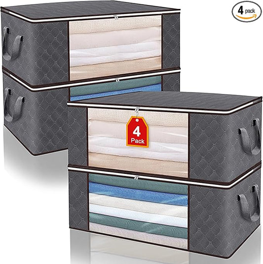 Fabric Bedding Storage Bag For Comforters And Blankets With Zipper,4 Pack-NeatNest
