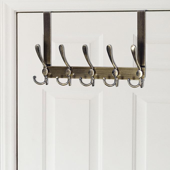 WEBI Over The Door Hooks,Door Hanger,Triple Hooks for Hanging,Over Door Towel Rack,Door Coat Hanger,Over Door Coat Rack for Clothes,Towels,Behind Bathroom,Bronze,2 Packs