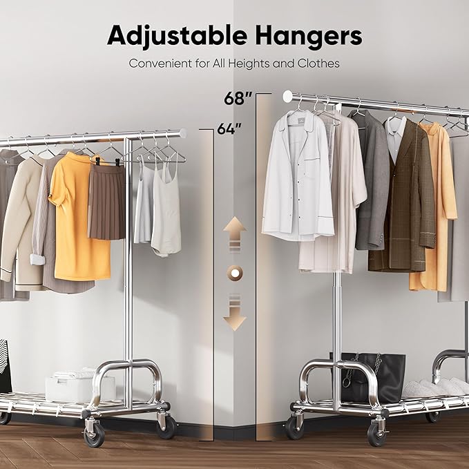 HOKEEPER Clothing Racks for Hanging Clothes Rack Heavy Duty Garment Rack, Portable Clothes Rack with Lockable Wheels, Adjustable Clothing Rack for Bedroom, Living Room