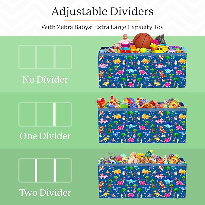 Extra Large Dinosaur Toy Box – 40"x13.5"x16.5" Collapsible Toy Chest with Dividers & Lid for Boys and Girls, Sturdy Kids Toy Organizer Bin for Nursery, Playroom, Bedroom, Stuffed Animal Storage