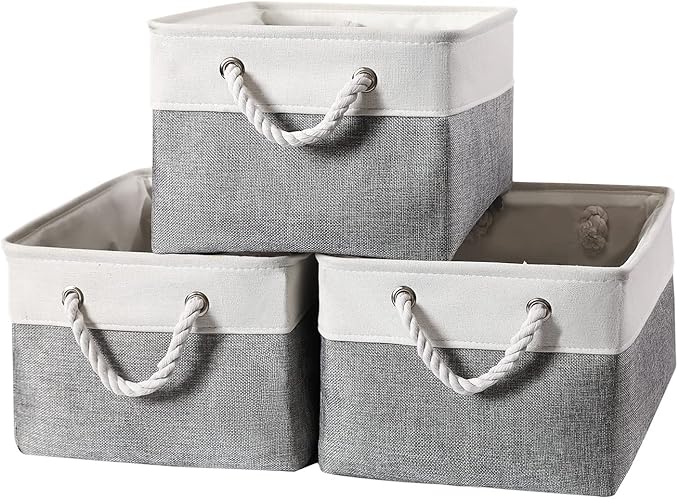 combocube 15.7 x 11.8 x 8.2 Inch Fabric Storage Bins for Shelves, Linen Storage Organizer Storage Basket with Ropes for Laundry, Home, Closet, Office, Clothes, Toys Organizer-NeatNest