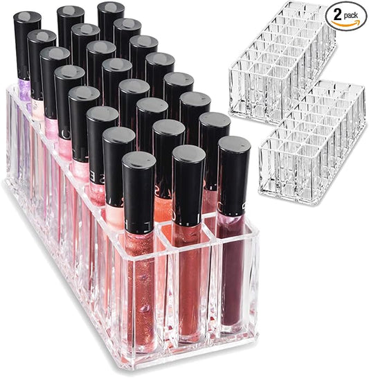 BY ALEGORY Acrylic Lip Gloss Organizer Makeup Storage Organization Refillablle Container Beauty Display Case 24 Space to Organize Tall Lip Gloss Lipsticks (2)-NeatNest