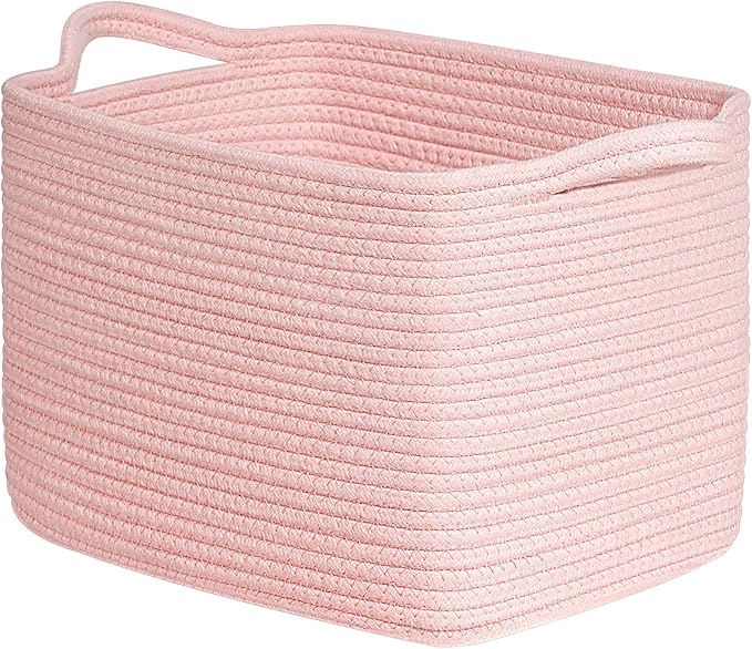 INDRESSME Pink Storage Basket, Multipurpose Organizer for Nursery, Toys, Laundry & Blankets | Square Home Decor Basket with Handles, 13" x 10" x 9"