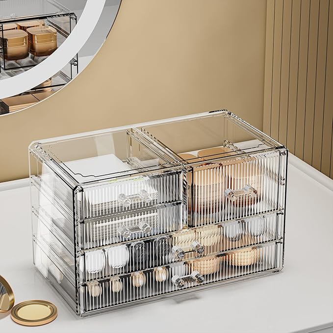 ZHIAI Stackable Storage Drawers, Acrylic Bathroom Counter Organizer Clear Makeup Organizers for Vanity, Kitchen Cabinets, Bathroom, Undersink, Home Organization and Storage (5 Drawers, Pattern E)-NeatNest