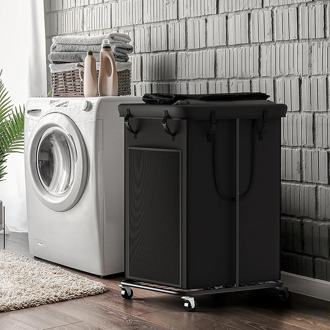 150L Large Laundry Hampers, Oxford Fabric Laundry Hampers Clothes Hampers, Metal Frame and Removable Bag Design with Wheels, Suitable for Bedroom, Bathroom, Dorm Room, Laundry Room (Black)