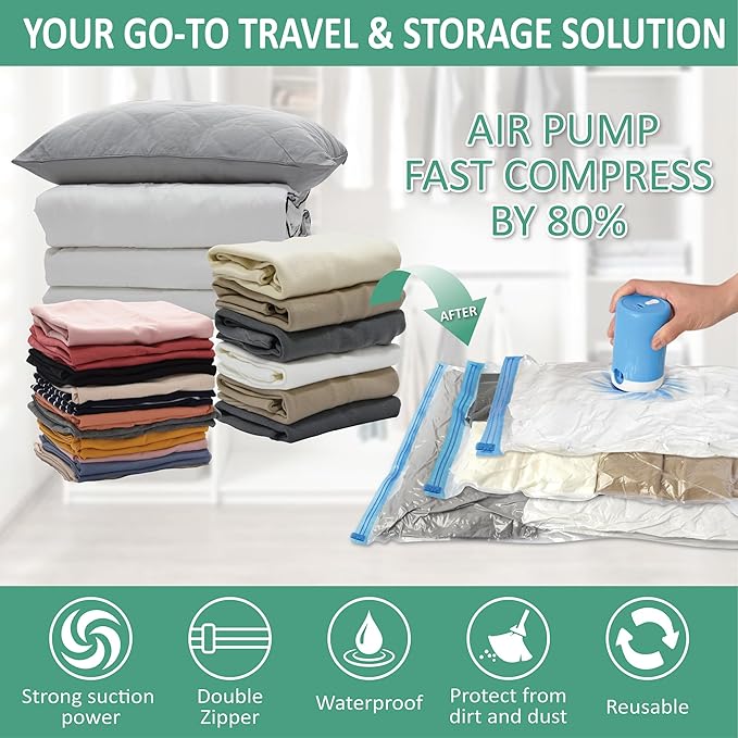 Cozy Essential 35 Pack Vacuum Storage Bags with Electric Pump, Vacuum Seal Space Saver Bags for Clothing, Pillows, Blanket, Bedding, Comforters-NeatNest