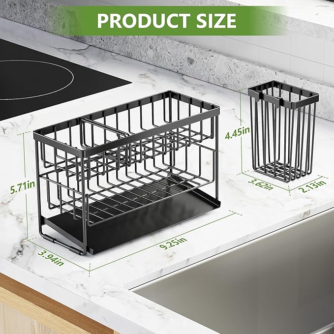 Cisily 2-Tier Kitchen Sink Caddy Organzier Rack with Flexible Dish Brush Holder, Sponge Holder for Kitchen Sink Countertop Organization Storage,Home Decor Accessories Essentials Stainless Steel-NeatNest