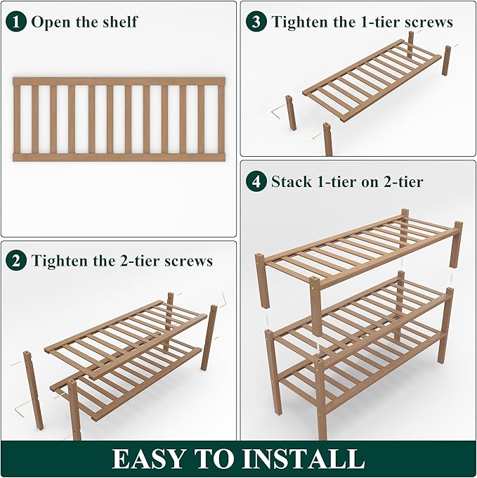 Smiry Shoe Rack, 3 Tier Thick Bamboo Shoe Organizer, Stackable Free Standing Wooden Shoe Storage Shelf for Closet, Entryway, Front Door Entrance, Walnut-NeatNest