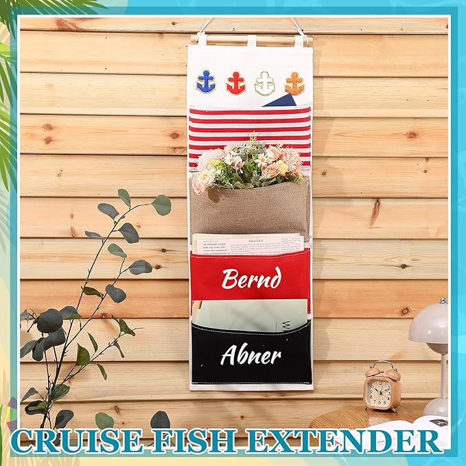 Fish Extender Cruise Gift Hanging Organizer with 4 Pockets and 4 Pcs Iron on Anchor Patches Cabin Door Hanger Storage Bag 2025 FE for Exchange Gifts and Pixie Dusting(Orange,White,Red,Blue)-NeatNest