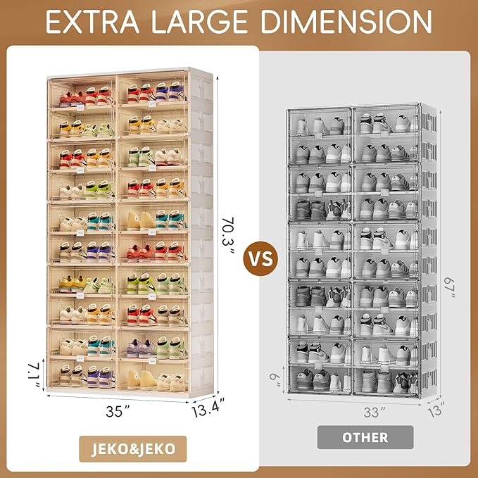 JEKO&JEKO 10 Tiers Foldable Shoe Rack Organizer Cabinet for Closet Entryway, Large Collapsible Shoe Storage Box with Magnetic Doors Fits Up to 40 Pairs (White)-NeatNest