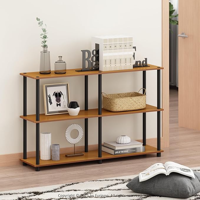 Furinno 99634LC/BK Turn-N-Tube 3-Tier Double Size Storage Display Rack, Light Cherry/Black