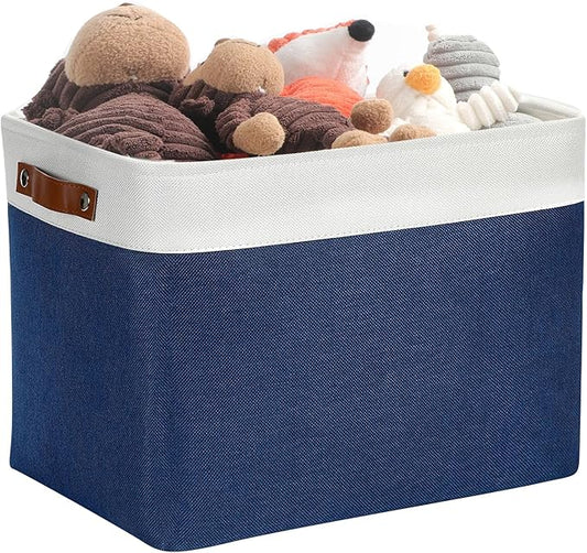 DULLEMELO Large Storage Baskets, Fabric Storage Bins for Organizing Foldable Linen Shelf Baskets for Clothes, Toys, Closet, Laundry (White&Blue,16"x12"x12"-1 Pack)-NeatNest