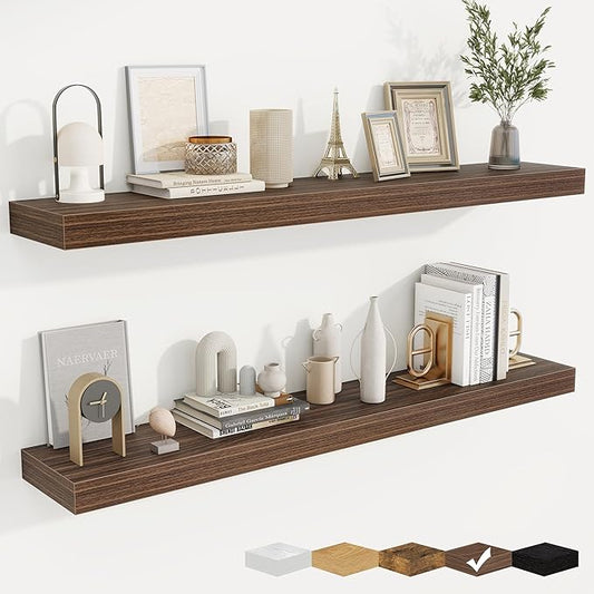 fuqing Floating Shelves for Wall, Bathroom Shelf Wall Mounted for Storage, Shelves with Invisible Bracket for Bedroom, Kitchen, Living Room, Farmhouse Small Book Shelf, 48 Inch Set of 2, Walnut-NeatNest