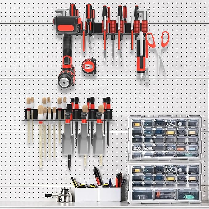 2Pcs Metal Screwdriver Organizer, Wall Mount Plier Organizer Hammer Holder, Hand Tool Storage Rack for Garage Workshop Workbench (Black, 2PCS)-NeatNest