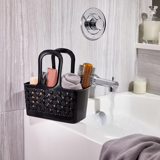 iDesign Portable Shower Caddy for College Dorm or Bathroom, Set of 3, Black, Made in USA Handle Tote