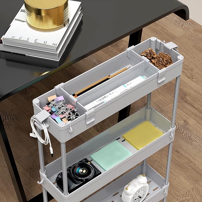 SPACELEAD Slim Storage Cart 4 Tier,Bathroom Organizer Rolling Utility,Mobile Shelving Unit Slide Out for Office, Kitchen, Laundry Room & Narrow Places,Gray-NeatNest
