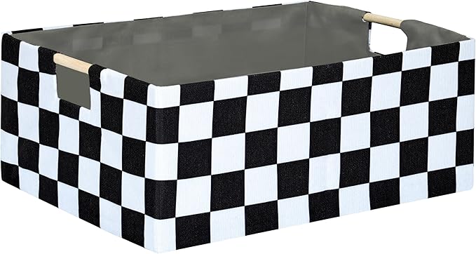 Checkered Storage Basket Room Decor Gifts Basket Foldable Nursey Box Kids Hamper Storage Cube for Women Closet Organizer Boys Car Toys Bins with Handles-NeatNest