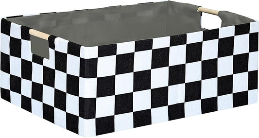 Checkered Storage Basket Room Decor Gifts Basket Foldable Nursey Box Kids Hamper Storage Cube for Women Closet Organizer Boys Car Toys Bins with Handles-NeatNest