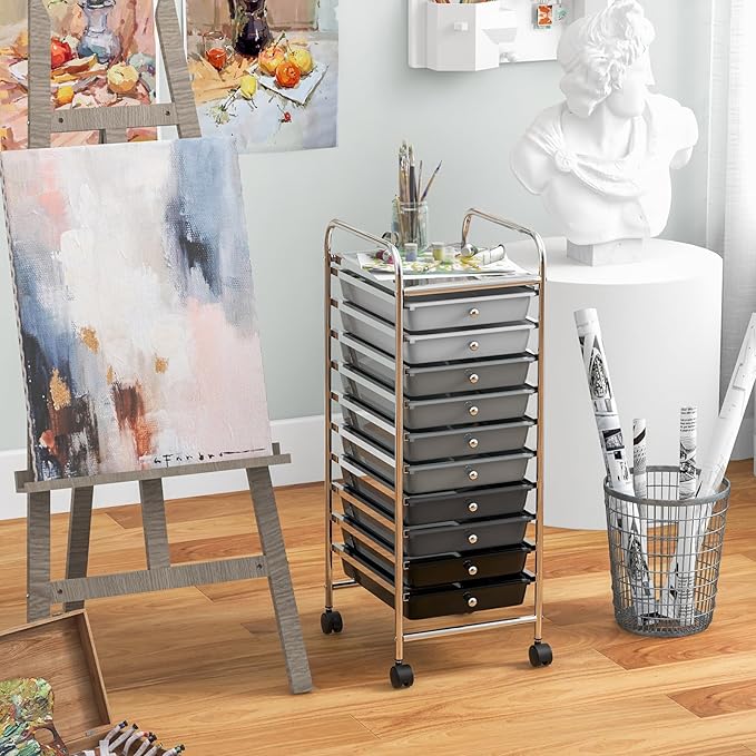 Giantex 10-Drawer Storage Cart w/Universal Wheel, Rolling Cart w/Handle, Home Organizer Storage Unit w/Removable Drawers, Trolley Utility Cart for Kitchen Makeup Living Room Office Play Room