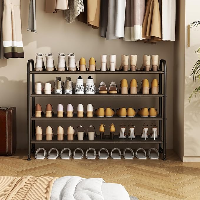 Shoe Rack 4 Tier Long Storage Organizer Wide Metal Shoe Shelf for Closet Entryway Brown-NeatNest