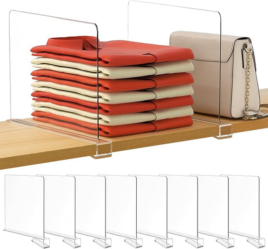 HBlife 12 Inches Tall [Extra Tall Version] Clear Shelf Dividers, 8 Pack Purse Organizer for Closet Perfect for Sweater, Shirts, Handbags, Acrylic Adjustable Bookshelf for Organization-NeatNest