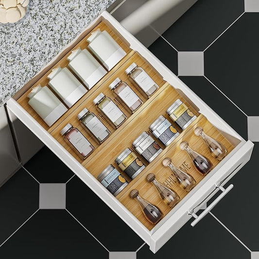 Bamboo Spice Drawer Organizer - 4 Pack 13"x4.7"x1.6" Spice Rack Tray - Spice Jars Drawers Insert - Seasoning Organizer for Drawers/Countertop (Jars not included)…-NeatNest