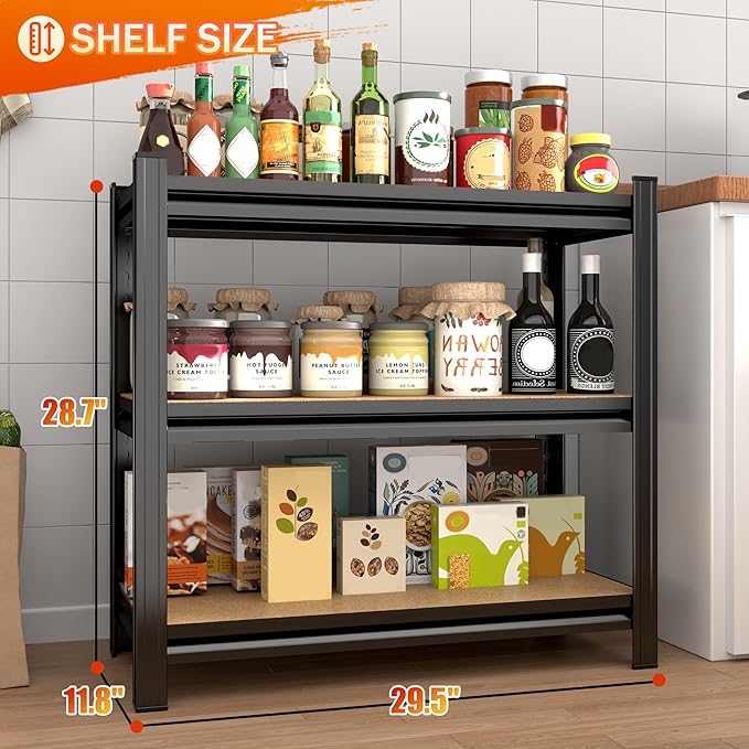 Kitchen Storage Shelves Heavy Duty 600lbs Capacity,3 Tier Adjustable Kitchen Shelf Easy Assembly Ideal for Pantry,Closet,Garage,Book 11.8" D*29.5" W*28.7" H