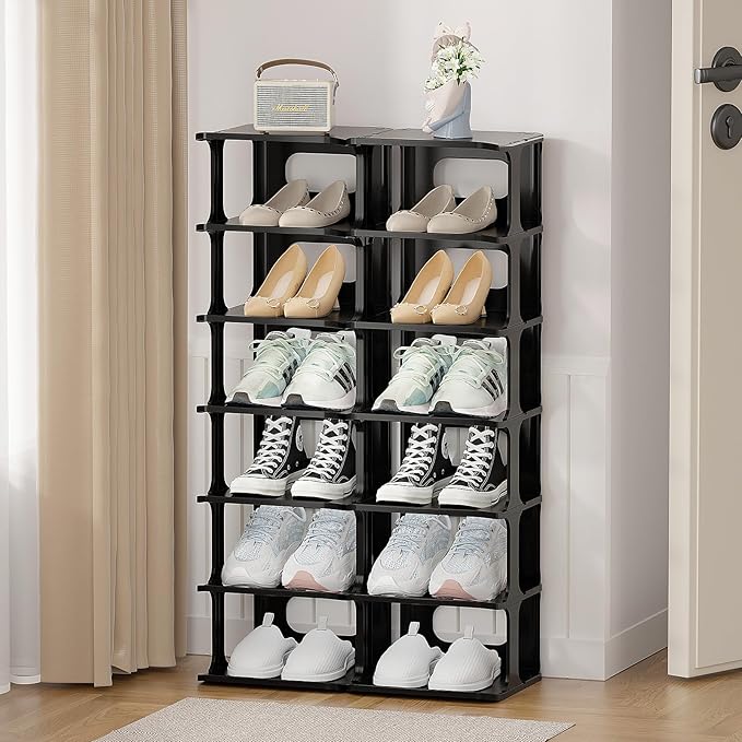 HAIXIN Vertical Narrow Tall Shoe Rack for Front Door Entrance, 7-Tier Sturdy Stackable Shoe Rack Organizer for Closet Entryway, Corner Shoe Storage Shelf Shoe Cubby-NeatNest