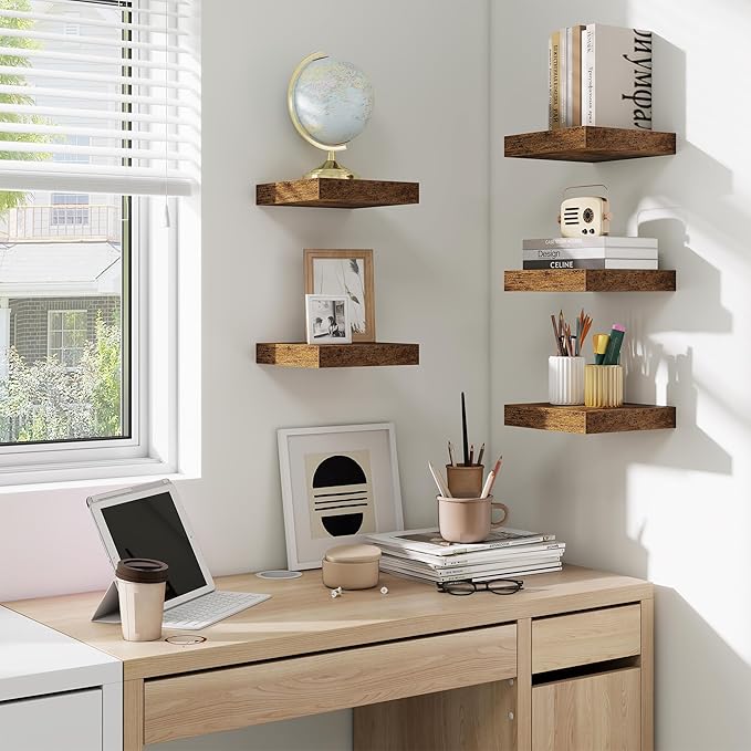 fuqing Floating Shelves for Wall, Bathroom Shelf Wall Mounted for Storage, Shelves with Invisible Bracket for Bedroom, Kitchen, Living Room, Farmhouse Small Book Shelf, 6.5 Inch Set of 3, Rustic Brown-NeatNest